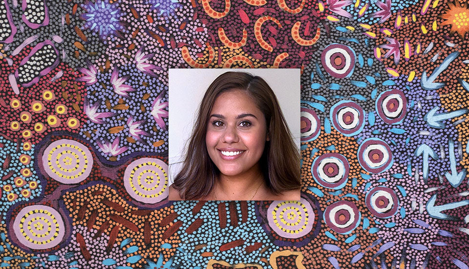 Picture of female Aboriginal artist and their art designs Khatija Possum