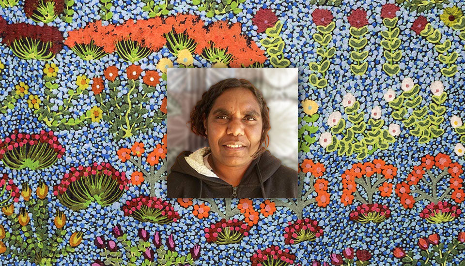 Picture of female Aboriginal artist and their art designs Pammy Foster