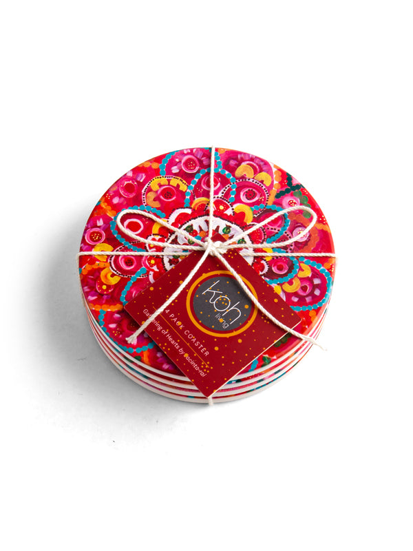 Aboriginal Gathering of Hearts 4Pack Coaster