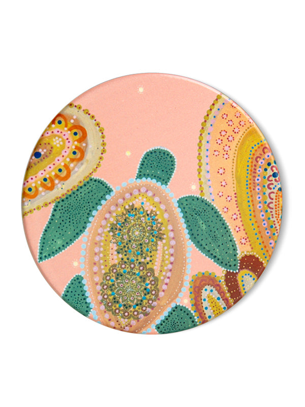 Aboriginal Time With Turtle Ceramic Coaster