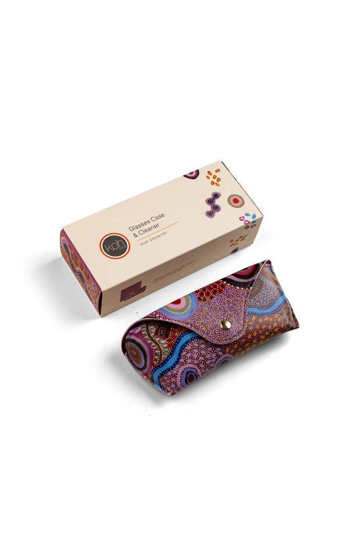 Aboriginal Our Country Glasses Case with Snap Button and Lens Cleaner Set