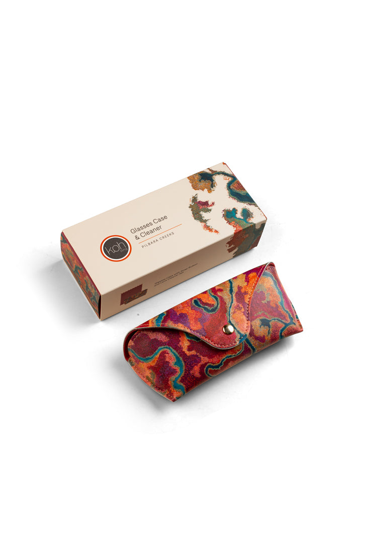 Aboriginal Pilbara Creeks Glasses Case with Snap Button and Lens Cleaner Set