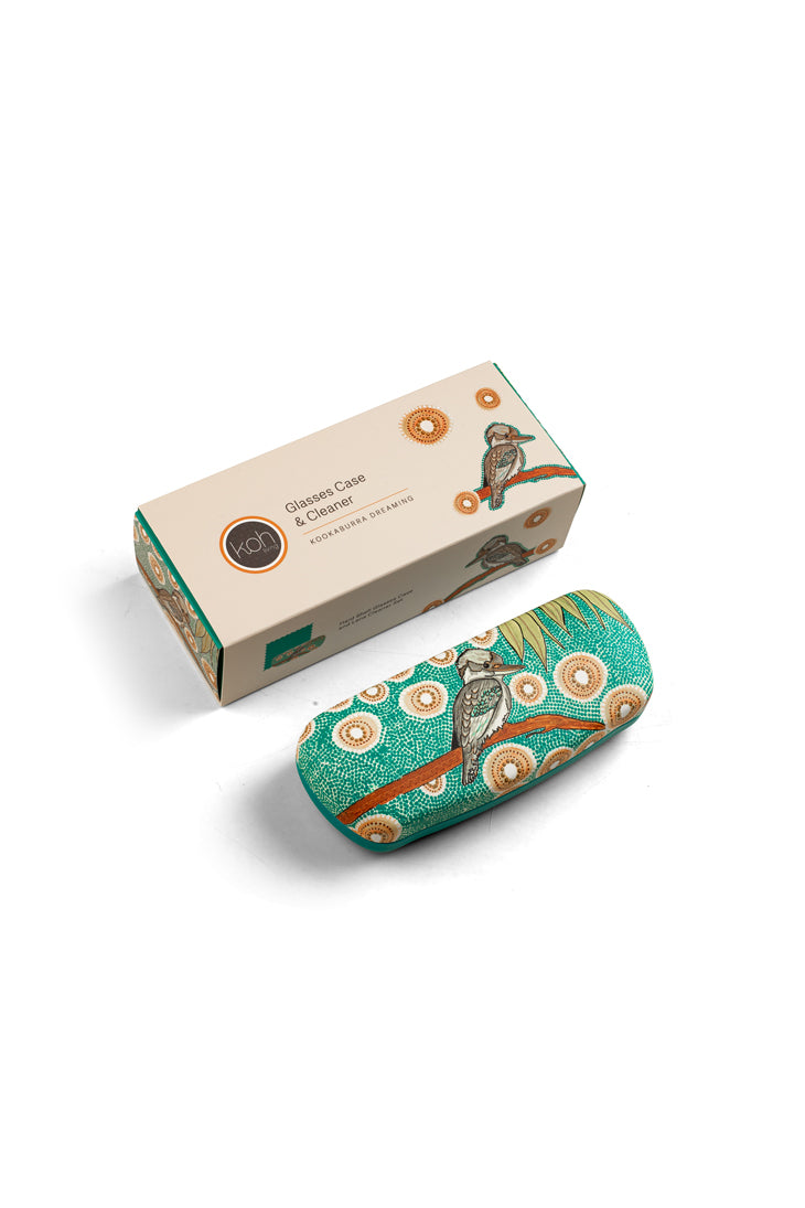 Aboriginal Kookaburra Hard Shell Glasses Case and Lens Cleaner Set