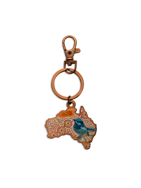 Aboriginal Blue Wren Australia Keyring