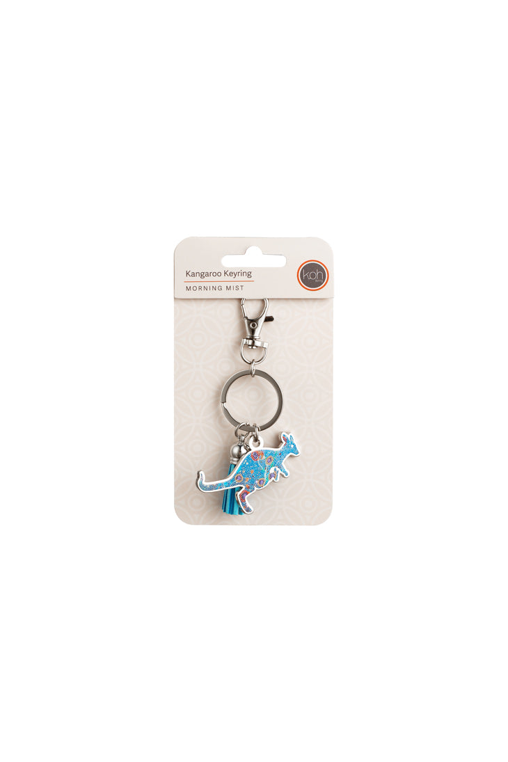 Aboriginal Morning Mist Kangaroo Keyring