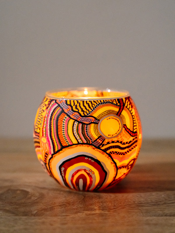 Aboriginal Journeys In The Sun Tealight Candle Holder