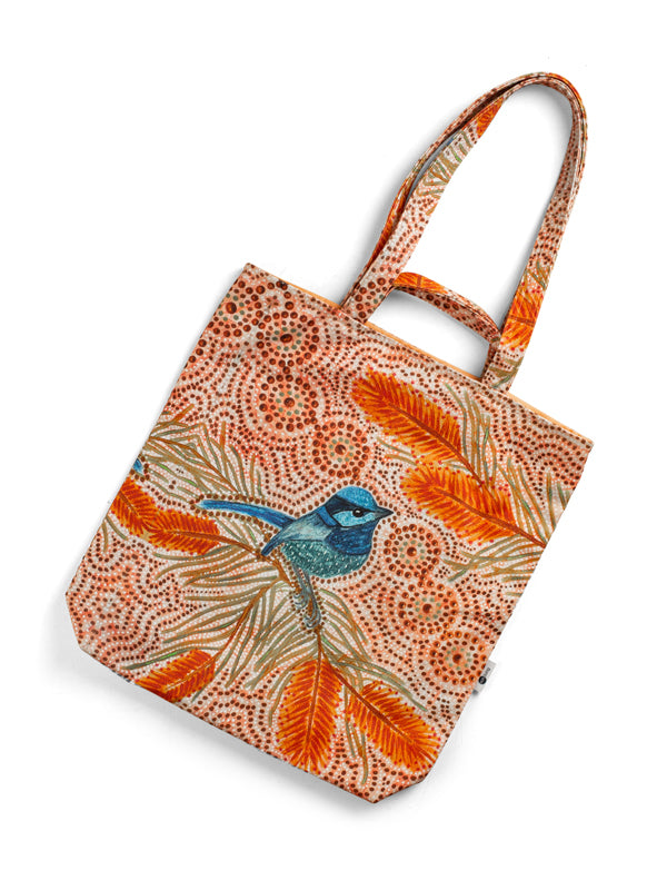 Aboriginal Blue Wren Double Handled Tote Bag