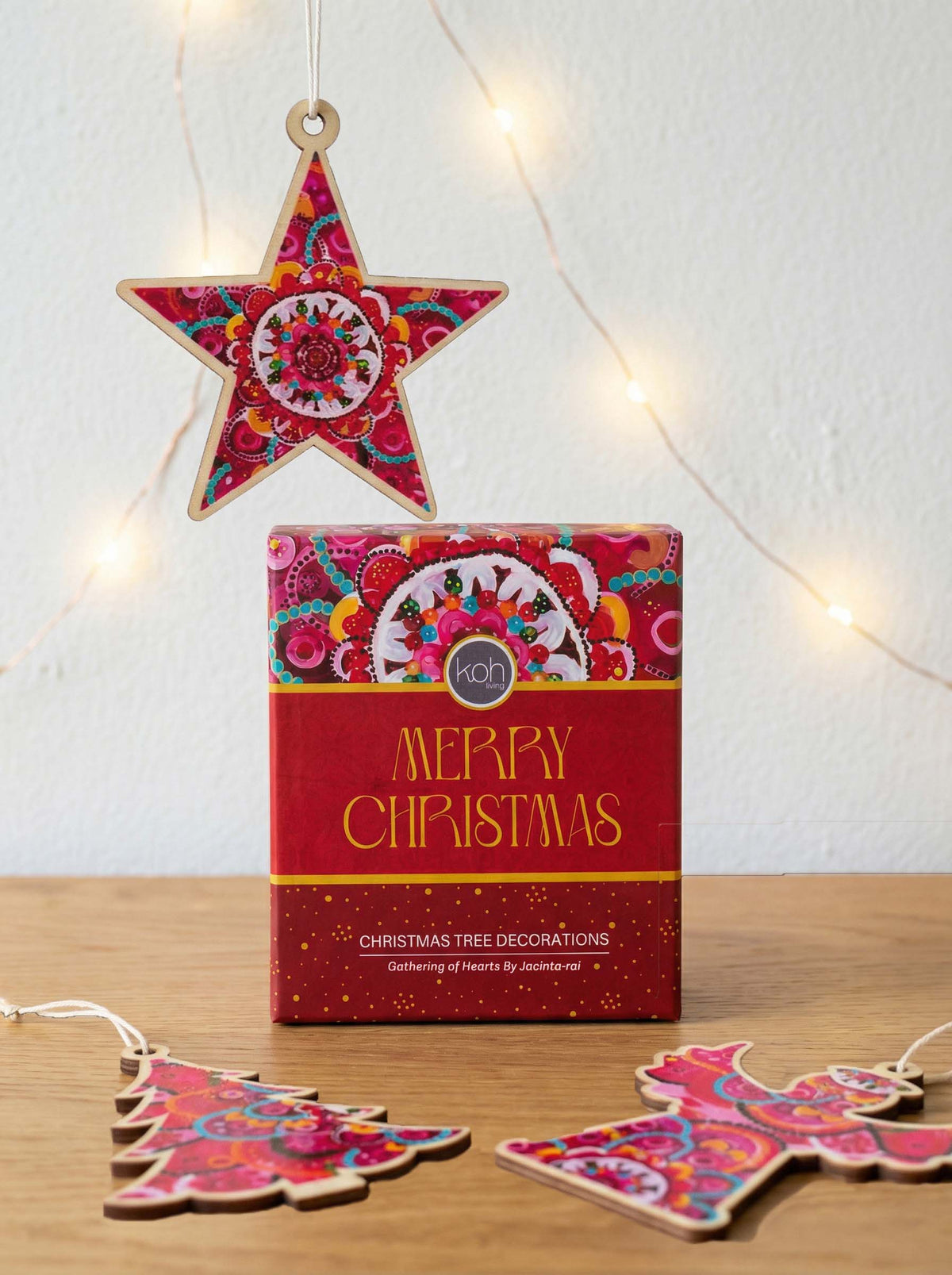Aboriginal Gathering of Hearts 4Pack Christmas Decorations