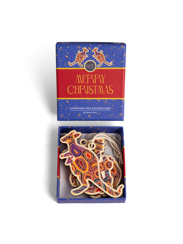 Aboriginal Dry Waterholes 4Pack Christmas Decorations