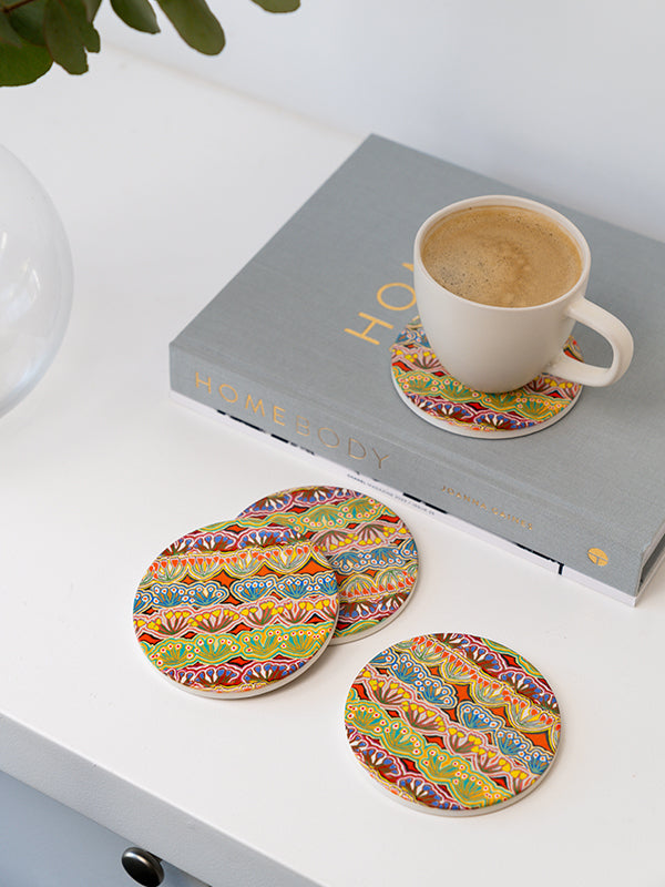 Aboriginal Medicine Flowers 4Pack Coaster