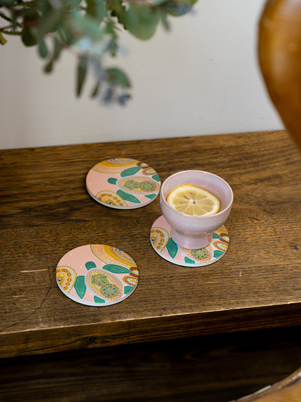 Aboriginal Time With Turtle Ceramic Coaster