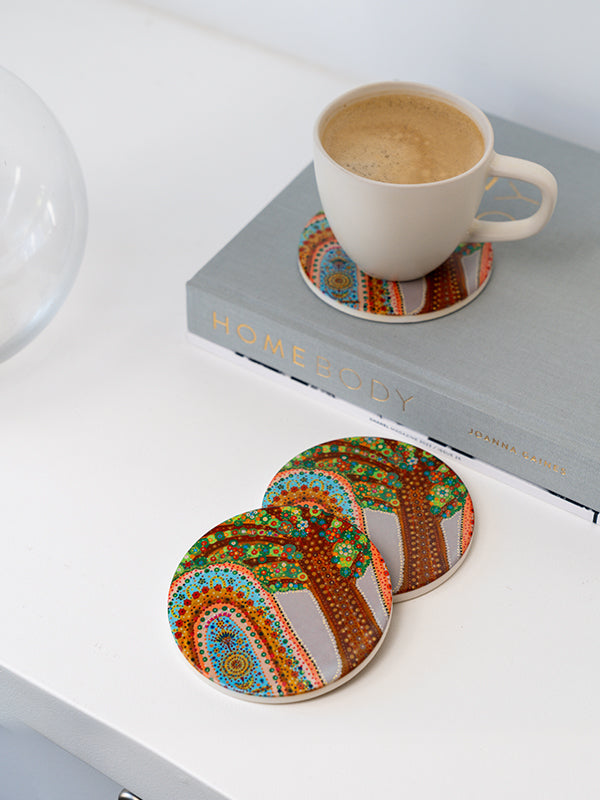 Aboriginal Tree of Life Ceramic Coaster
