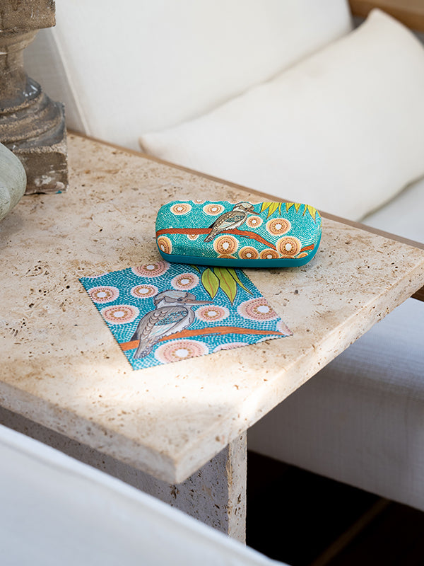 Aboriginal Kookaburra Hard Shell Glasses Case and Lens Cleaner Set
