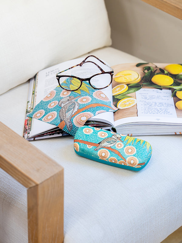 Aboriginal Kookaburra Hard Shell Glasses Case and Lens Cleaner Set
