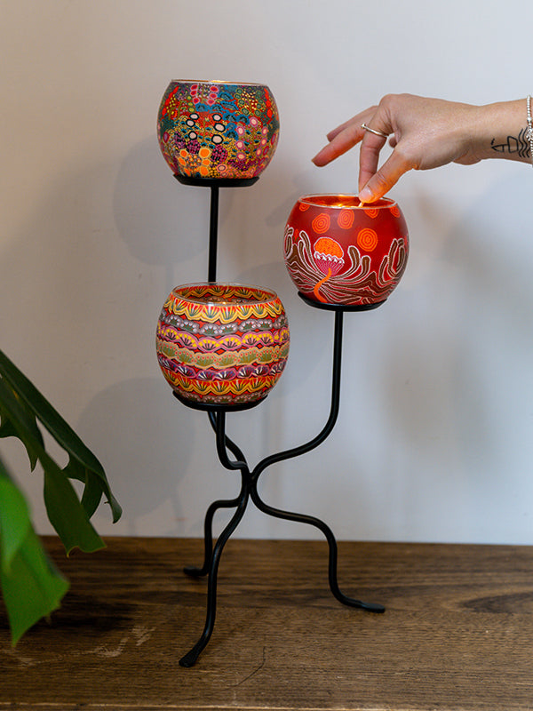 Aboriginal Wild Flowers Tealight Candle Holder