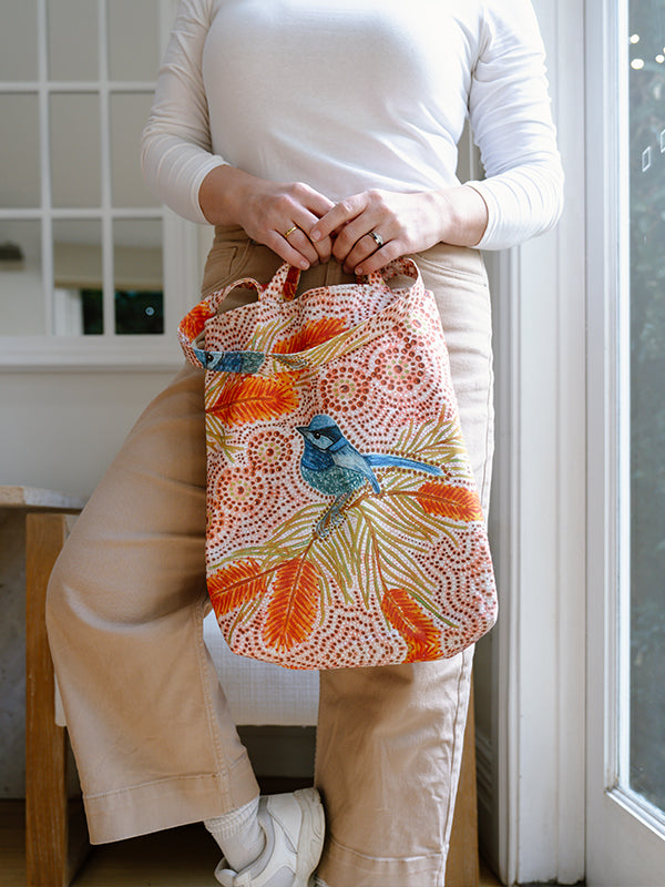 Aboriginal Blue Wren Double Handled Tote Bag