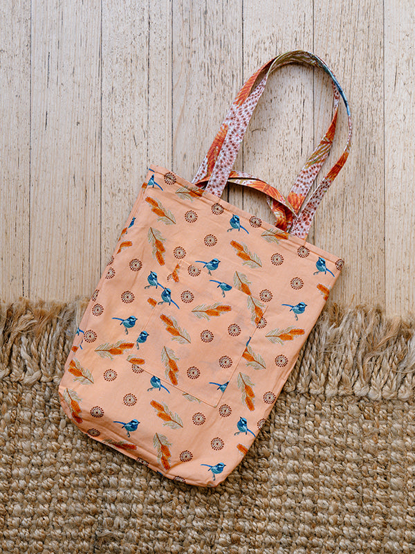 Aboriginal Blue Wren Double Handled Tote Bag