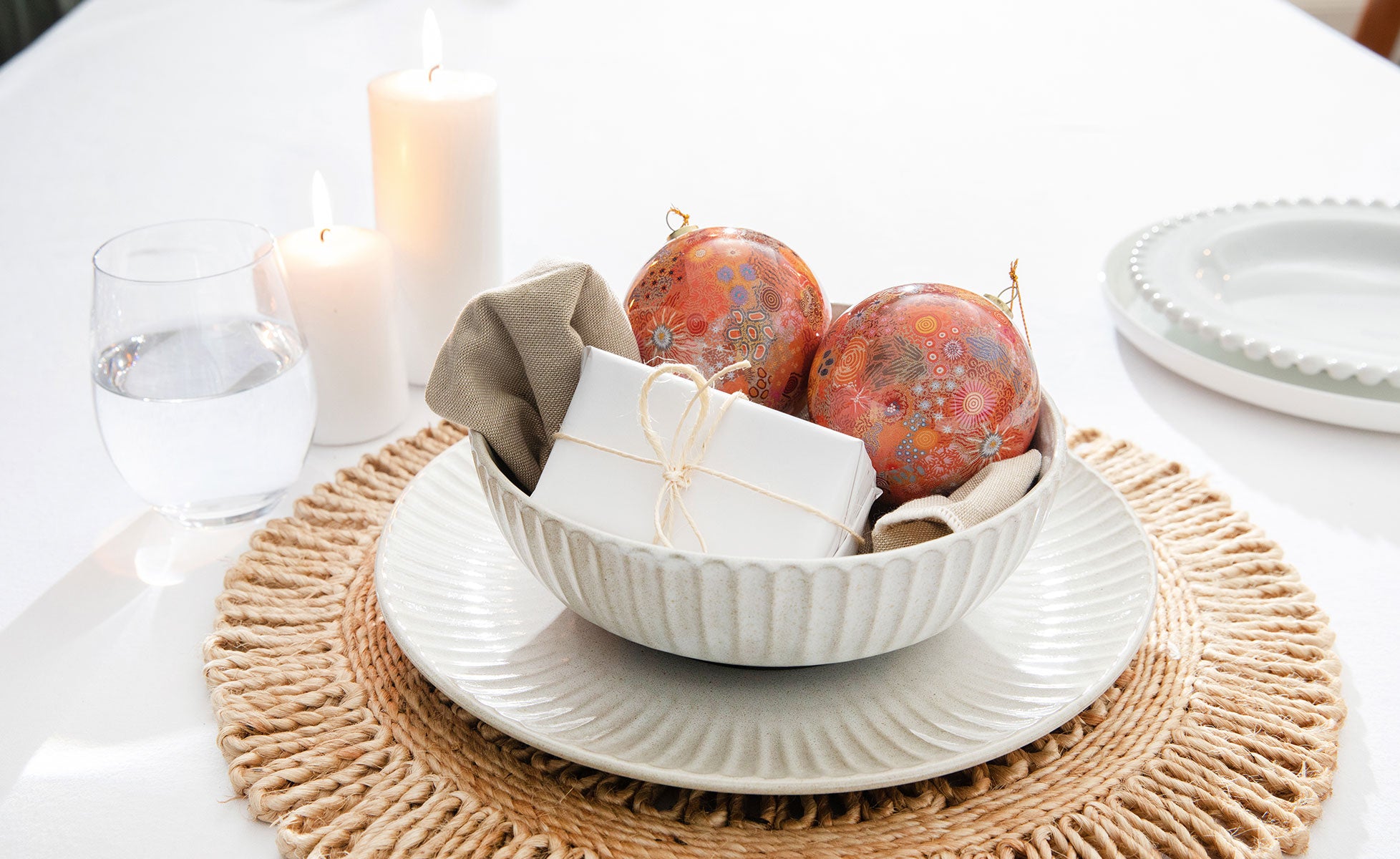 Aboriginal Christmas Decor Display with Australian Christmas baubles
