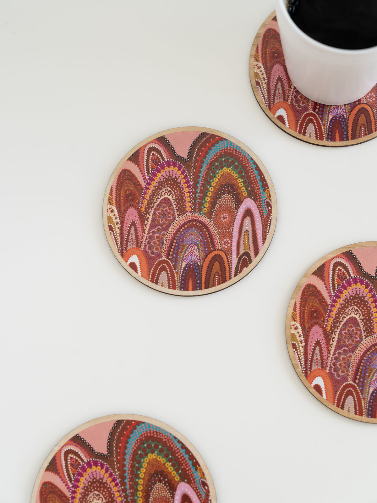 Aboriginal Home Wooden Coaster 4 Pack