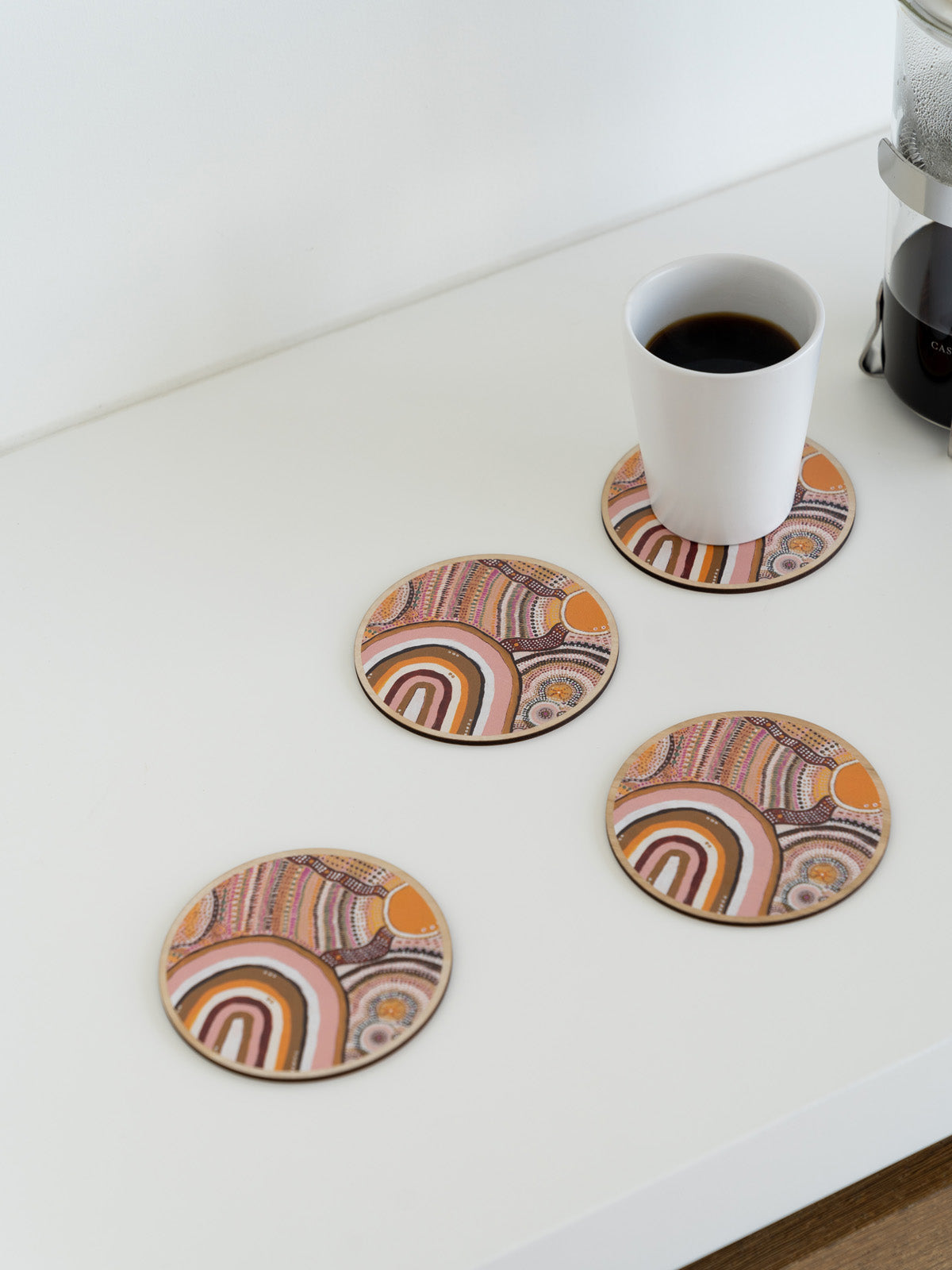 Aboriginal Journeys In The Sun Wooden Coaster 4 Pack