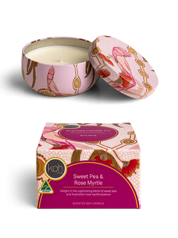 Aboriginal Scented Sweet Pea &amp; Rose Myrtle Candle Tin