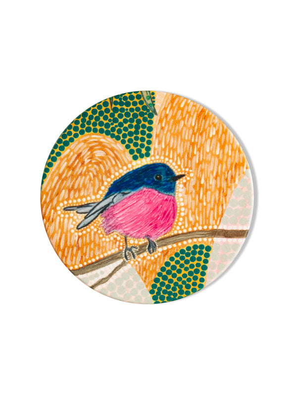 Aboriginal Pink Robin Ceramic Coaster