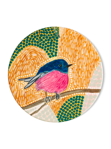 Aboriginal Pink Robin Ceramic Coaster