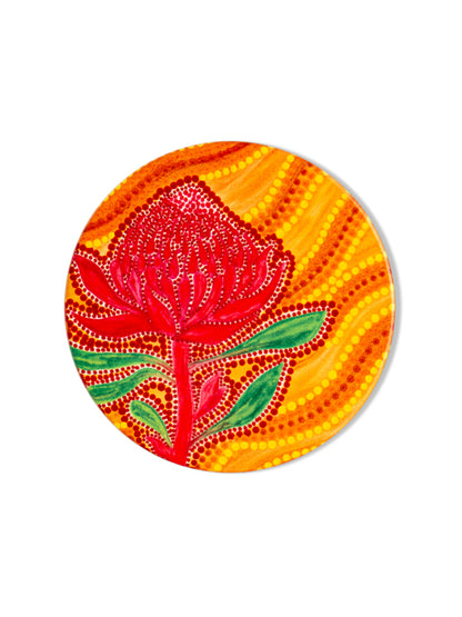 Aboriginal Waratah Ceramic Coaster