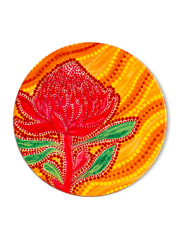 Aboriginal Waratah Ceramic Coaster