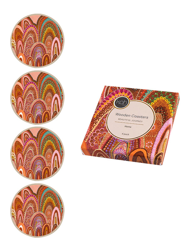 Aboriginal Home Wooden Coaster 4 Pack