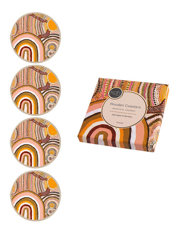 Aboriginal Journeys In The Sun Wooden Coaster 4 Pack