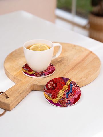 Aboriginal Waterhole Dreaming Ceramic Coaster