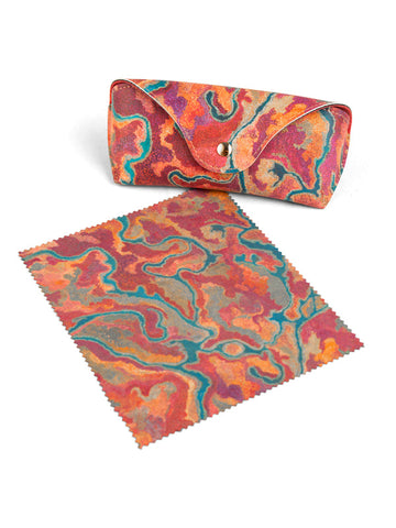 Aboriginal Pilbara Creeks Glasses Case with Snap Button and Lens Cleaner Set