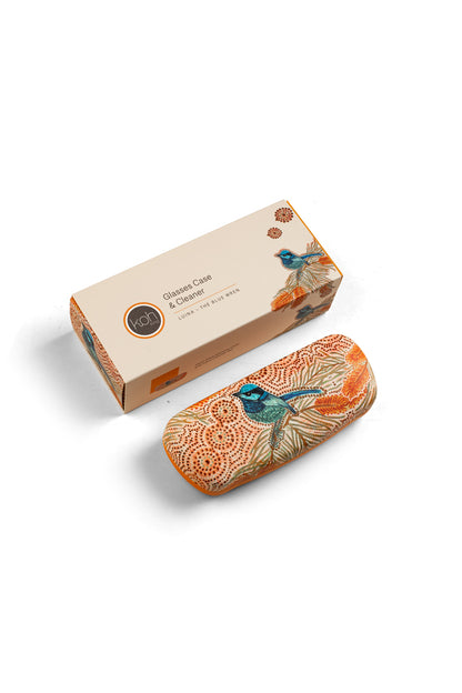 Aboriginal Blue Wren Hard Shell Glasses Case and Lens Cleaner Set