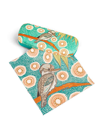 Aboriginal Kookaburra Hard Shell Glasses Case and Lens Cleaner Set
