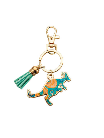 Aboriginal Hooked Kangaroo Keyring