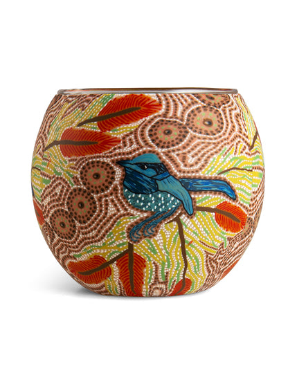 Aboriginal Blue Wren Tealight Candle Holder