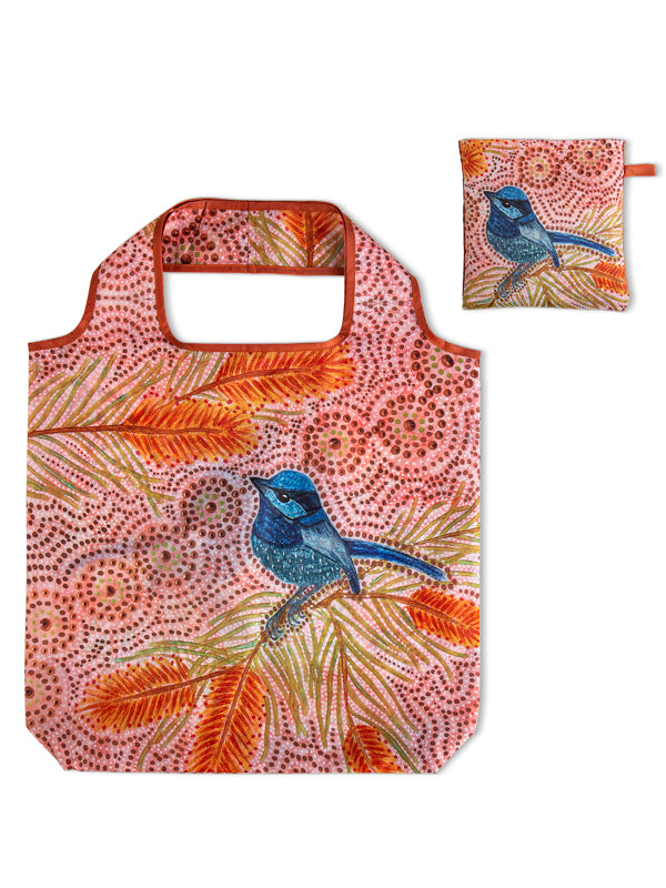 Aboriginal Blue Wren Recycled Plastic Bottle Bag 45cm