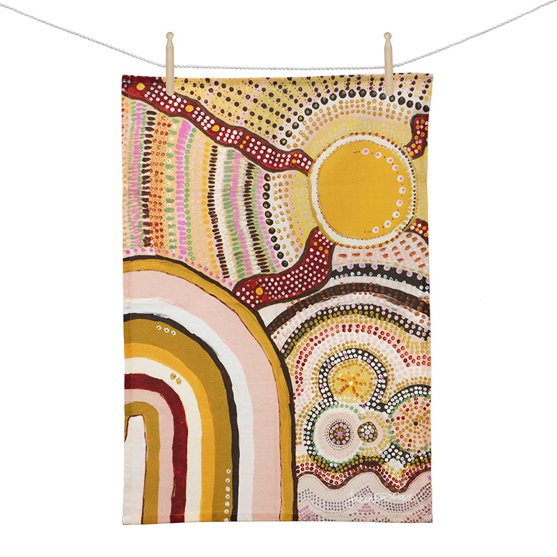 Aboriginal Journeys In The Sun Cotton Tea Towel