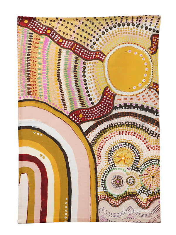 Aboriginal Journeys In The Sun Cotton Tea Towel