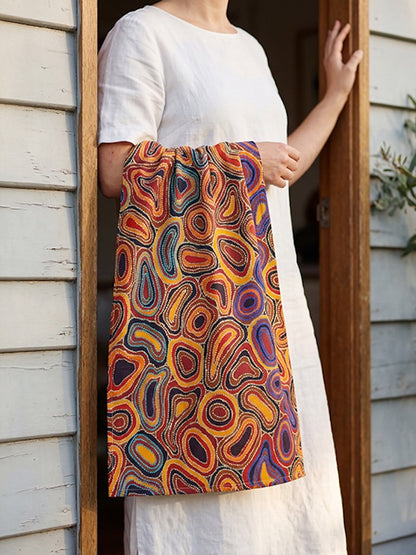 Aboriginal Dry Waterholes Cotton Tea Towel