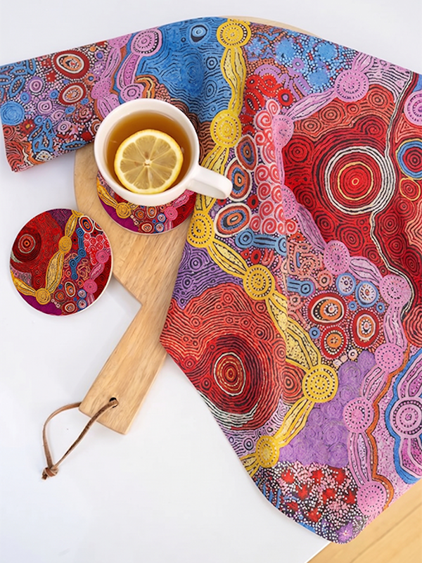 Aboriginal Waterhole Dreaming Cotton Tea Towel