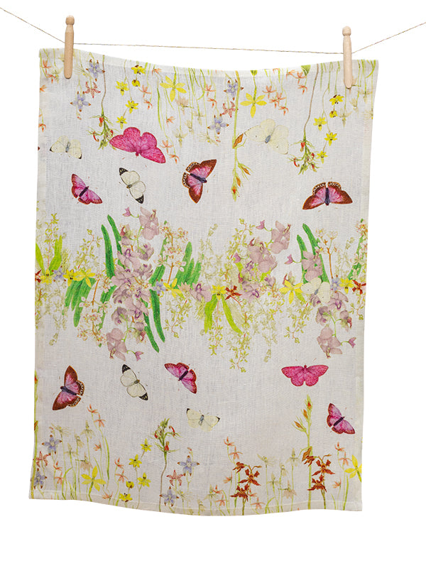 Wild Orchid Blush Linen Tea Towel