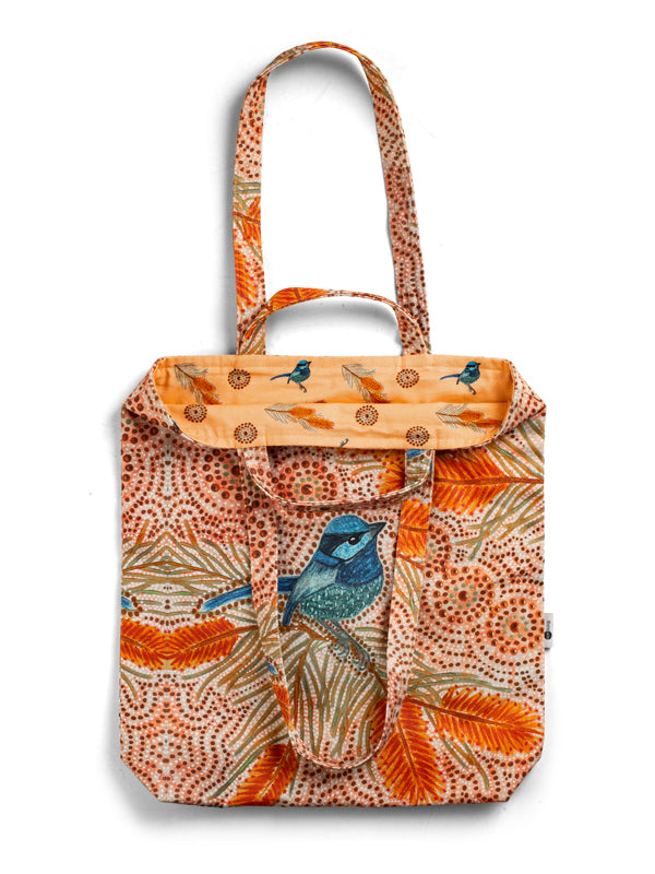 Aboriginal Blue Wren Double Handled Tote Bag