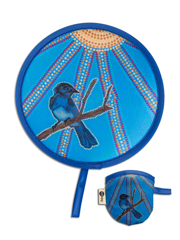 Aboriginal Willy Wagtail Twist Foldable Fan