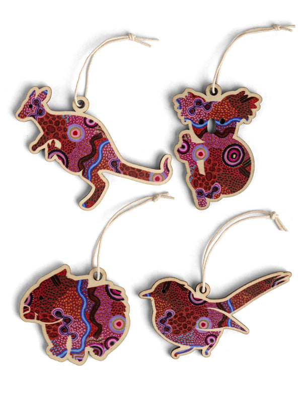 Aboriginal Our Country 4Pack Christmas Animal Decorations