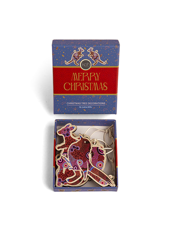 Aboriginal Our Country 4Pack Christmas Animal Decorations