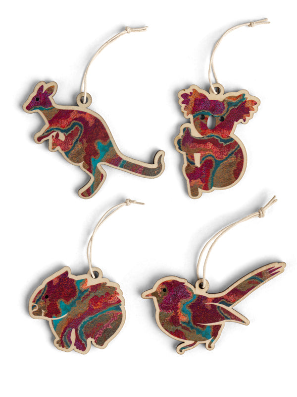 Aboriginal Pilbara Creeks 4Pack Christmas Animal Decorations