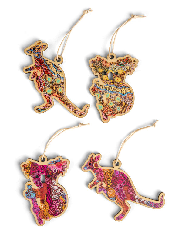 Aboriginal 2025 Mixed 4Pack Christmas Animal Decorations