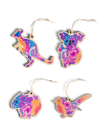 Aboriginal Women’s Love Story 4Pack Christmas Animal Decorations